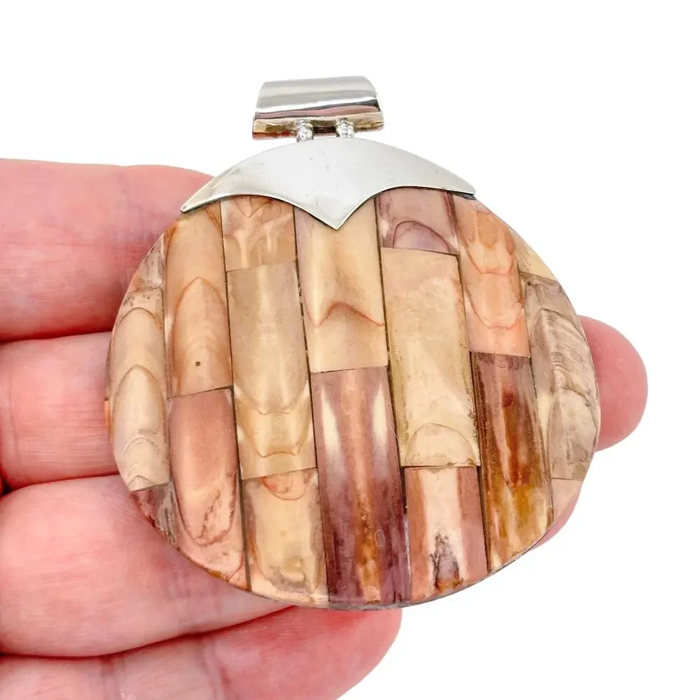 Vintage Sterling Silver 925 Shell Inlay Circle Pendant